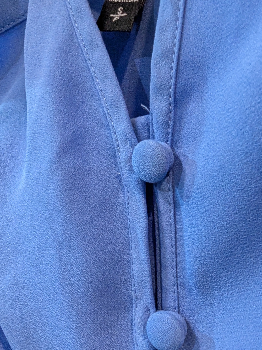 Express Blue Button-Front Ruffle Sleeve Top | SP - Picture 2 of 4